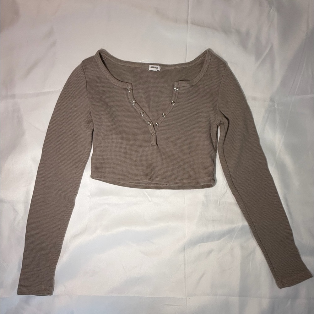 Garage Taupe Long Sleeve Crop Top